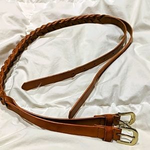 Women's braided tan double buckle belt.